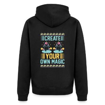 Erschaffe deine eigene Magie Unicorn - Unisex Premium Bio Zip Hoodie - Schwarz - Hinten - Nico (187cm)