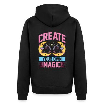 Erschaffe deine eigene Magie Unicorn - Unisex Premium Bio Zip Hoodie - Schwarz - Hinten - Nico (187cm)