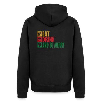 Eßt, trinkt und seid fröhlich Weihnachtszeit - Unisex Premium Bio Zip Hoodie - Schwarz - Hinten - Nico (187cm)