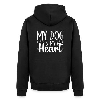 Mein Hund ist mein Herz - Unisex Premium Bio Zip Hoodie - Schwarz - Hinten - Nico (187cm)