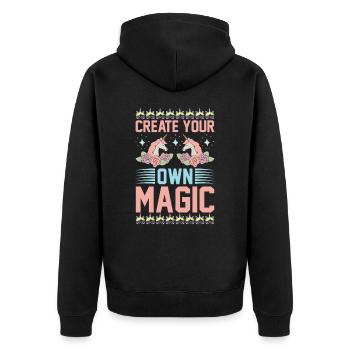 Erschaffe deine eigene Magie Unicorn - Unisex Premium Bio Zip Hoodie - Schwarz - Hinten - Nico (187cm)