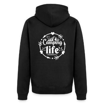 Camping Leben Wandershirt - Unisex Premium Bio Zip Hoodie - Schwarz - Hinten - Nico (187cm)