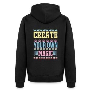 Erschaffe deine eigene Magie Unicorn - Unisex Premium Bio Zip Hoodie - Schwarz - Hinten - Nico (187cm)