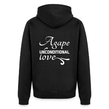 Christian Design Agape, Unconditional Love - Unisex Premium Organic Zip Hoodie - black - Back - Nico (187cm)