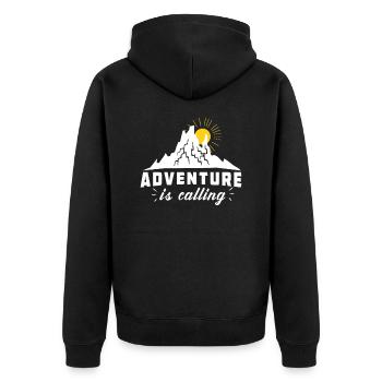 Das Abenteuer ruft - Unisex Premium Bio Zip Hoodie - Schwarz - Hinten - Nico (187cm)