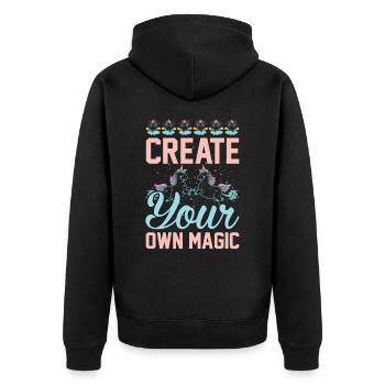 Erschaffe deine eigene Magie Unicorn - Unisex Premium Bio Zip Hoodie - Schwarz - Hinten - Nico (187cm)
