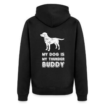 Mein Hund ist mein Thunder Buddy - Unisex Premium Bio Zip Hoodie - Schwarz - Hinten - Nico (187cm)