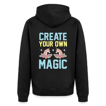 Erschaffe deine eigene Magie Unicorn - Unisex Premium Bio Zip Hoodie - Schwarz - Hinten - Nico (187cm)