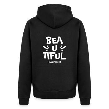 Christian Design Schöner Psalm 139 Vers 14 - Unisex Premium Bio Zip Hoodie - Schwarz - Hinten - Nico (187cm)