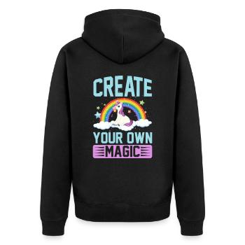 Erschaffe deine eigene Magie Unicorn - Unisex Premium Bio Zip Hoodie - Schwarz - Hinten - Nico (187cm)