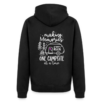 Camping Erinnerungen - Unisex Premium Bio Zip Hoodie - Schwarz - Hinten - Nico (187cm)