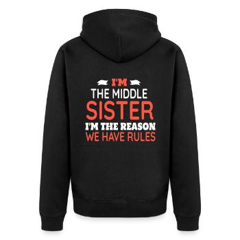 Schwester Funny Family Rules Sarkastische Familie Matchin - Unisex Premium Bio Zip Hoodie - Schwarz - Hinten - Nico (187cm)