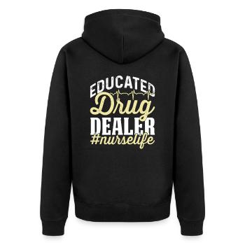 Ausgebildeter Drogendealer #nurselife - Unisex Premium Bio Zip Hoodie - Schwarz - Hinten - Nico (187cm)