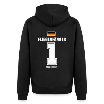 Deutschland Fussball Torwart Fliegenfänger Fußball - Unisex Premium Bio Zip Hoodie - Schwarz - Hinten - Nico (187cm)