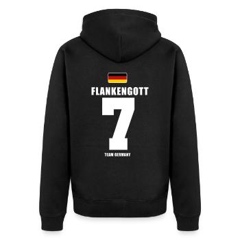 Deutschland Fussball Flankengott Fußball - Unisex Premium Bio Zip Hoodie - Schwarz - Hinten - Nico (187cm)