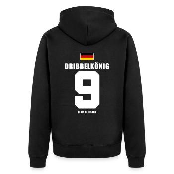 Deutschland Fussball Dribbelkönig Nr.9 Fußball - Unisex Premium Bio Zip Hoodie - Schwarz - Hinten - Nico (187cm)