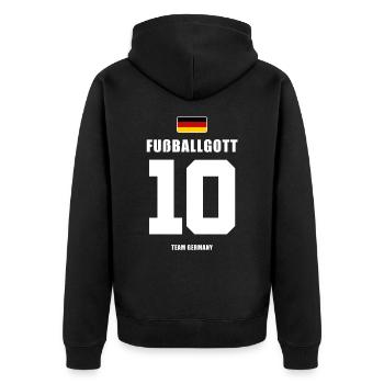 Deutschland Fussball Gott Nr.10 Fußball - Unisex Premium Bio Zip Hoodie - Schwarz - Hinten - Nico (187cm)