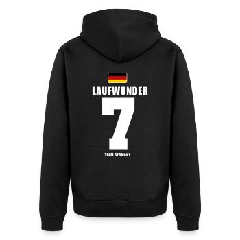 Deutschland Fussball Laufwunder Fußball - Unisex Premium Bio Zip Hoodie - Schwarz - Hinten - Nico (187cm)