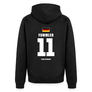 Deutschland Fussball Stürmer Fußball - Unisex Premium Bio Zip Hoodie - Schwarz - Hinten - Nico (187cm)