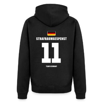 Deutschland Fussball Stürmer Fußball - Unisex Premium Bio Zip Hoodie - Schwarz - Hinten - Nico (187cm)