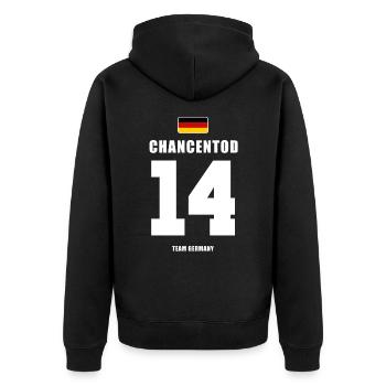 Deutschland Fussball Stürmer Fußball - Unisex Premium Bio Zip Hoodie - Schwarz - Hinten - Nico (187cm)