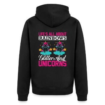 La vie est faite d’arcs-en-ciel et de licorne scintillante - Veste à capuche bio Premium Unisexe - noir - Dos - Nico (187cm)