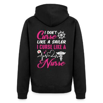 Curse like a nurse - Unisex Premium Organic Zip Hoodie - black - Back - Nico (187cm)
