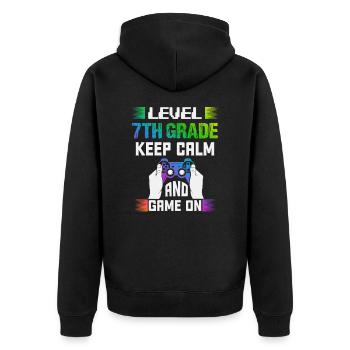 Level 7TH GRADE keep calm and game on - Unisex Premium Organic Zip Hoodie - black - Back - Nico (187cm)
