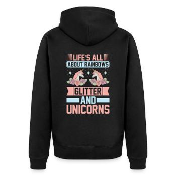 La vie se compose d’arcs-en-ciel et de licorne scintillantes - Veste à capuche bio Premium Unisexe - noir - Dos - Nico (187cm)