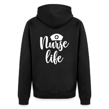 Nurse Life - Unisex Premium Organic Zip Hoodie - black - Back - Nico (187cm)