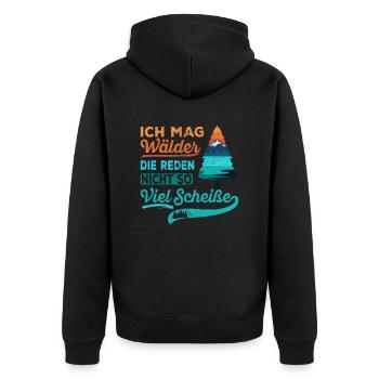 Wandern Wanderer Wald Berg Spaziergang - Unisex Premium Bio Zip Hoodie - Schwarz - Hinten - Nico (187cm)