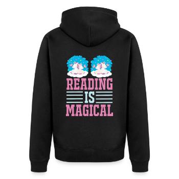 Unicorn Reading Is Magical - Unisex Premium Organic Zip Hoodie - black - Back - Nico (187cm)