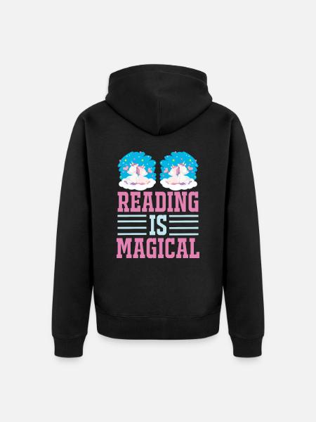 Einhorn Reading Is Magical - Unisex Premium Bio Zip Hoodie - Schwarz