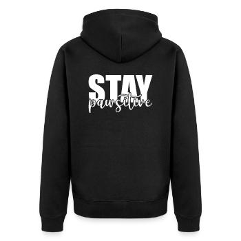 Bleiben pawsitive - Unisex Premium Bio Zip Hoodie - Schwarz - Hinten - Nico (187cm)