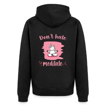Unicorn Meditation Relaxation Yoga Gift - Unisex Premium Organic Zip Hoodie - black - Back - Nico (187cm)