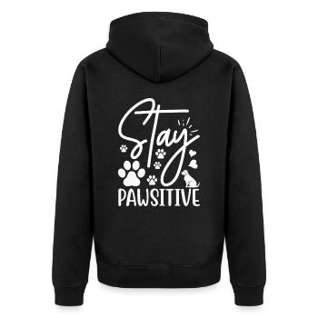 Bleiben pawsitive - Unisex Premium Bio Zip Hoodie - Schwarz - Hinten - Nico (187cm)