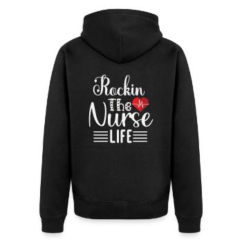 Rockin The Nurse Life - Unisex Premium Organic Zip Hoodie - black - Back - Nico (187cm)