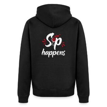 Schlückchen passiert - Unisex Premium Bio Zip Hoodie - Schwarz - Hinten - Nico (187cm)