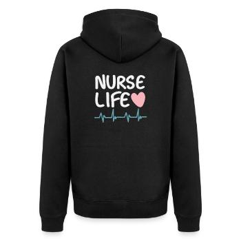 Nurse Life - Unisex Premium Organic Zip Hoodie - black - Back - Nico (187cm)