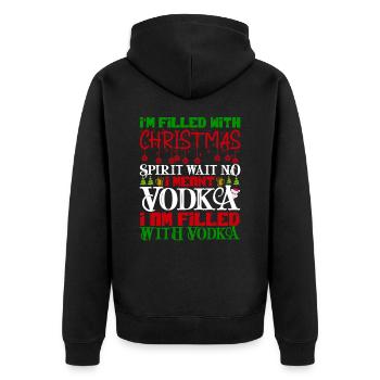 Hässliche Weihnachten Wodka Ugly Christmas Sweater - Unisex Premium Bio Zip Hoodie - Schwarz - Hinten - Nico (187cm)