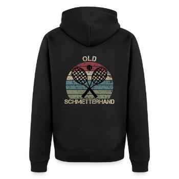 Alte Schmetterhand Tennis - Unisex Premium Bio Zip Hoodie - Schwarz - Hinten - Nico (187cm)