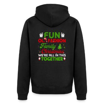 Altmodische Familienweihnacht Norwegermuster - Unisex Premium Bio Zip Hoodie - Schwarz - Hinten - Nico (187cm)