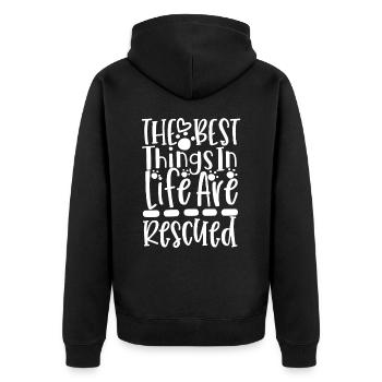the best things in life are saved - Unisex Premium Organic Zip Hoodie - black - Back - Nico (187cm)