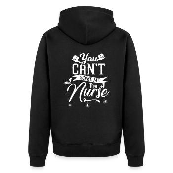 Man kann einer Krankenschwester keine Angst machen - Unisex Premium Bio Zip Hoodie - Schwarz - Hinten - Nico (187cm)