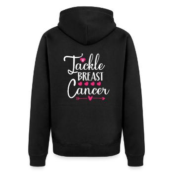 Brustkrebs bekämpfen - Unisex Premium Bio Zip Hoodie - Schwarz - Hinten - Nico (187cm)