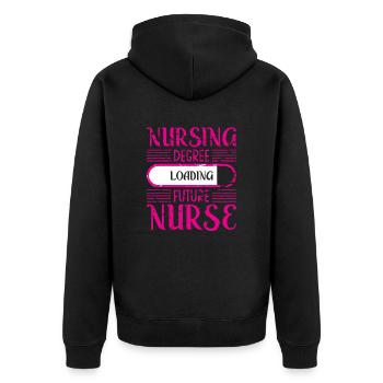 Krankenpflegediplom Laden - Unisex Premium Bio Zip Hoodie - Schwarz - Hinten - Nico (187cm)