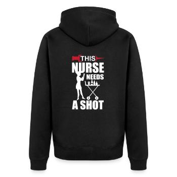 Diese Krankenschwester braucht einen Shoot - Unisex Premium Bio Zip Hoodie - Schwarz - Hinten - Nico (187cm)