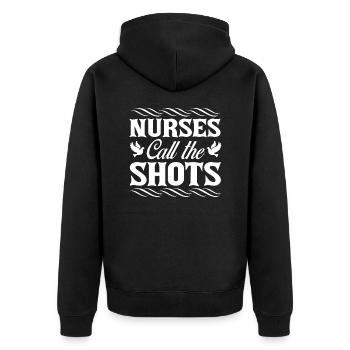 Krankenschwestern haben das Sagen - Unisex Premium Bio Zip Hoodie - Schwarz - Hinten - Nico (187cm)