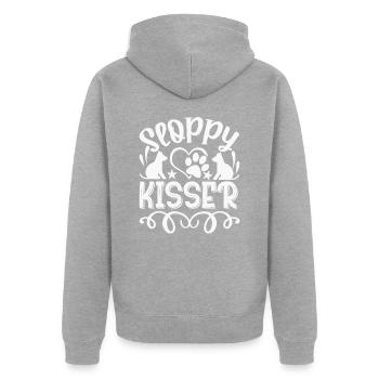 Schlabriger Küsser - Unisex Premium Bio Zip Hoodie - Grau meliert - Hinten - Nico (187cm)