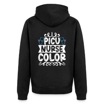 Picu Krankenschwester - Unisex Premium Bio Zip Hoodie - Schwarz - Hinten - Nico (187cm)